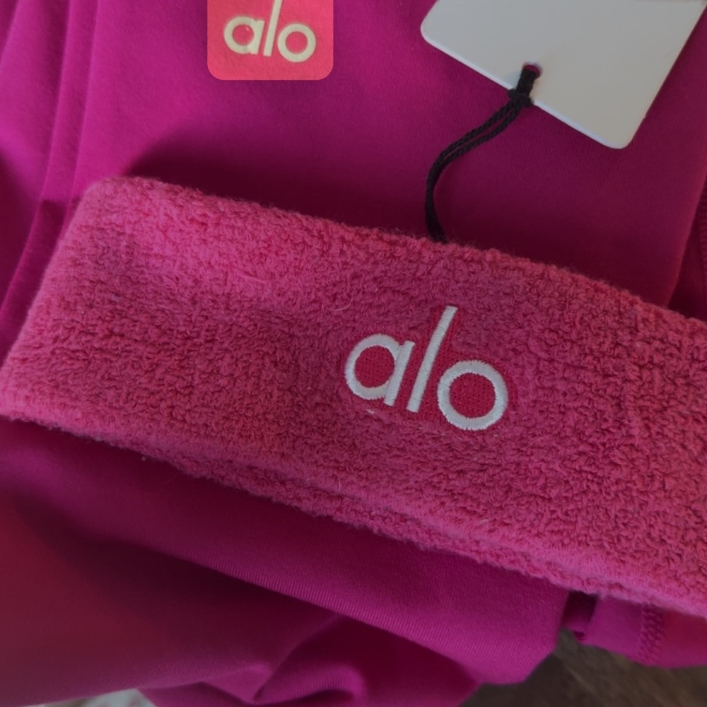 ALO Yoga Pink Terry Cloth Headband with White Logo